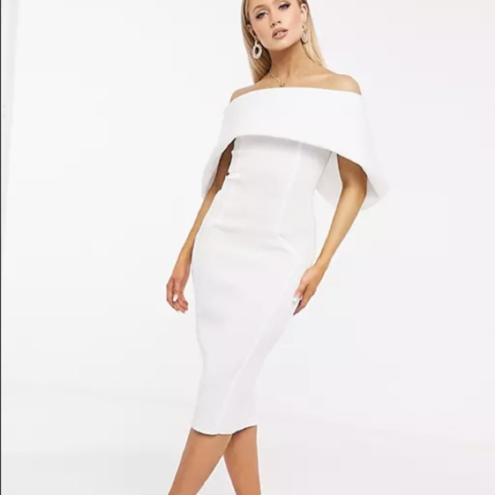 ASOS design fold front Bardot midi pencil dress